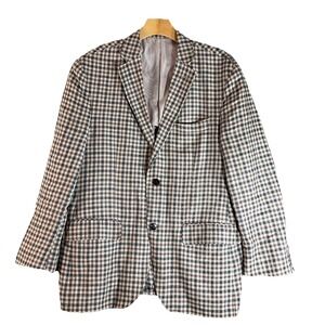 Avanti‎ Uoma Men's Linen Blazer Brown Cream Checked Size 40 S